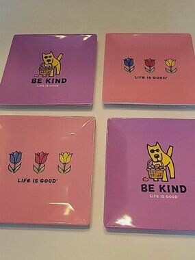 Life is Good 6" Square Melamine Appetizer Plates Dog Floral Be Kind Set of 4 New